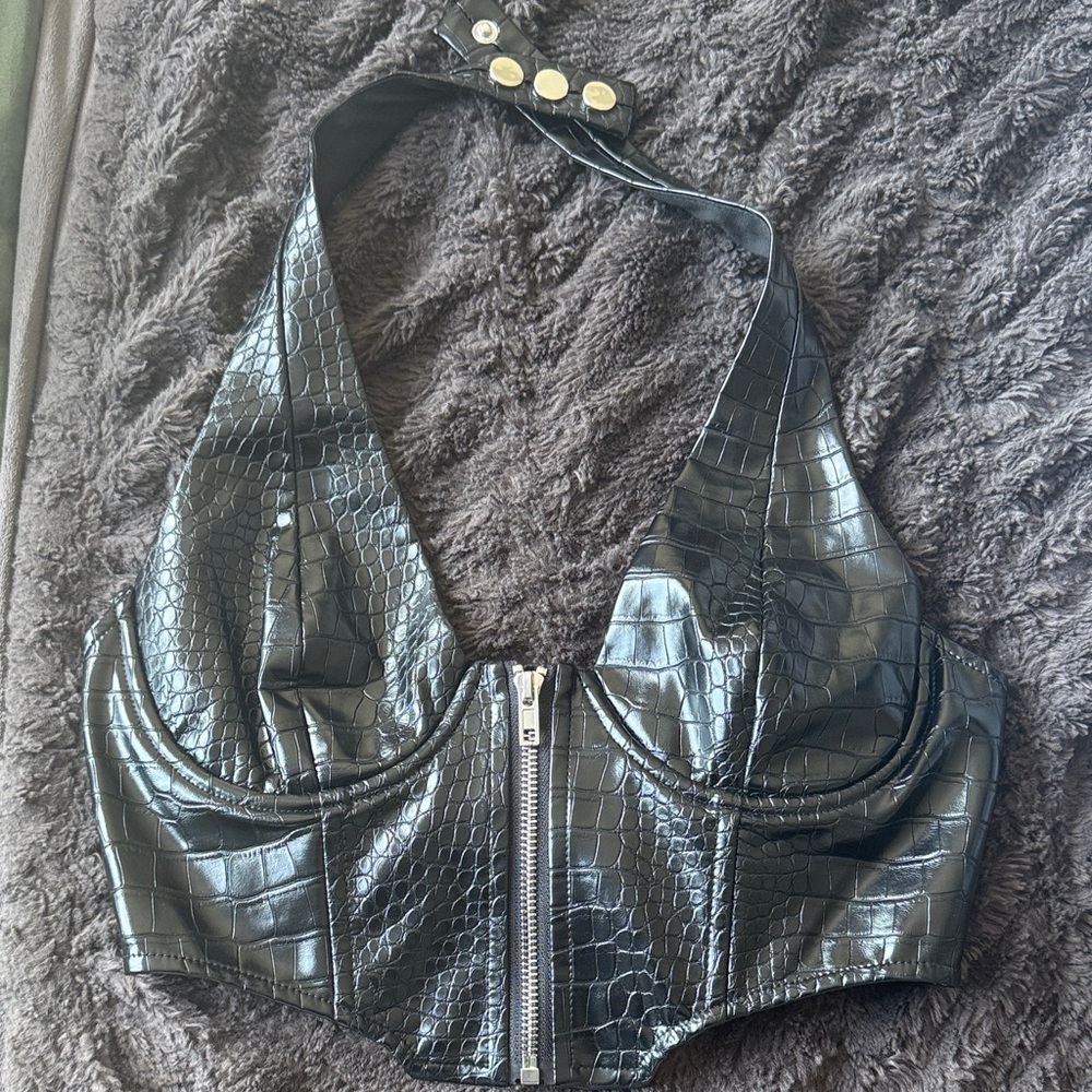 Edikted Black Croc Halter Top